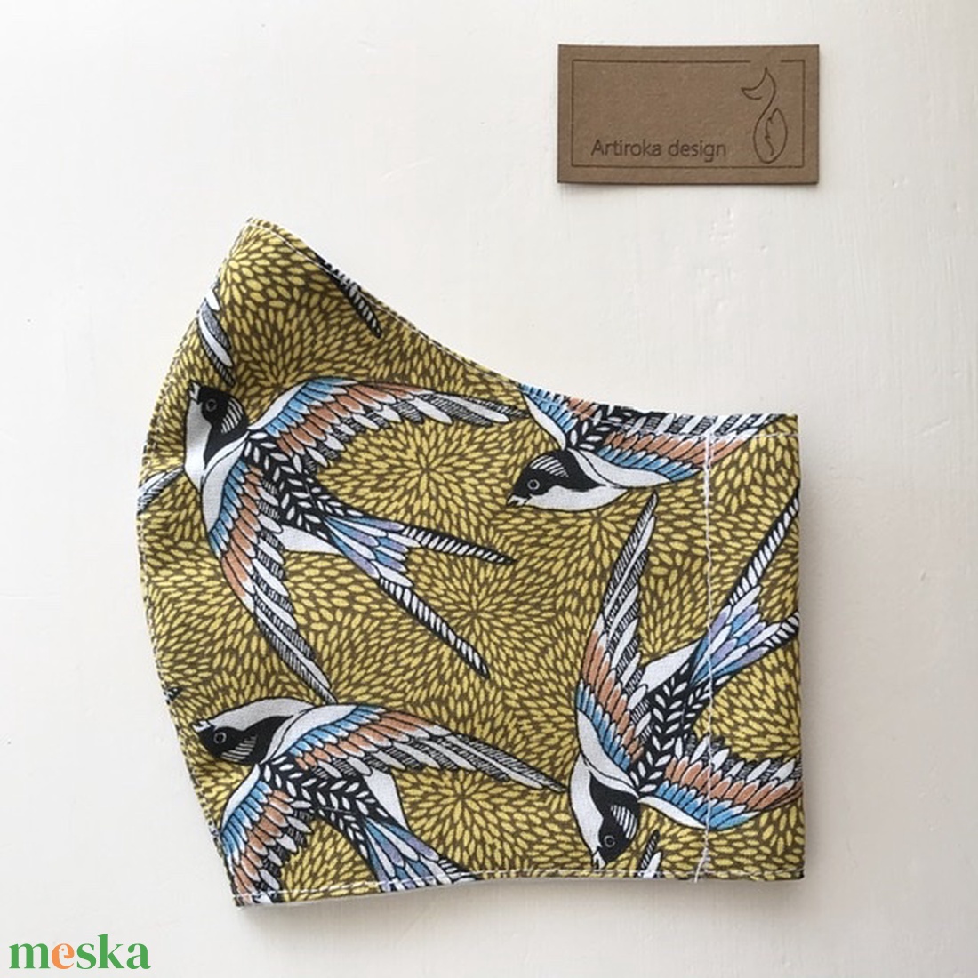 Fecske madár a búzatábla felett - mintás szájmaszk, maszk, arcmaszk - Artiroka design -  - Meska.hu