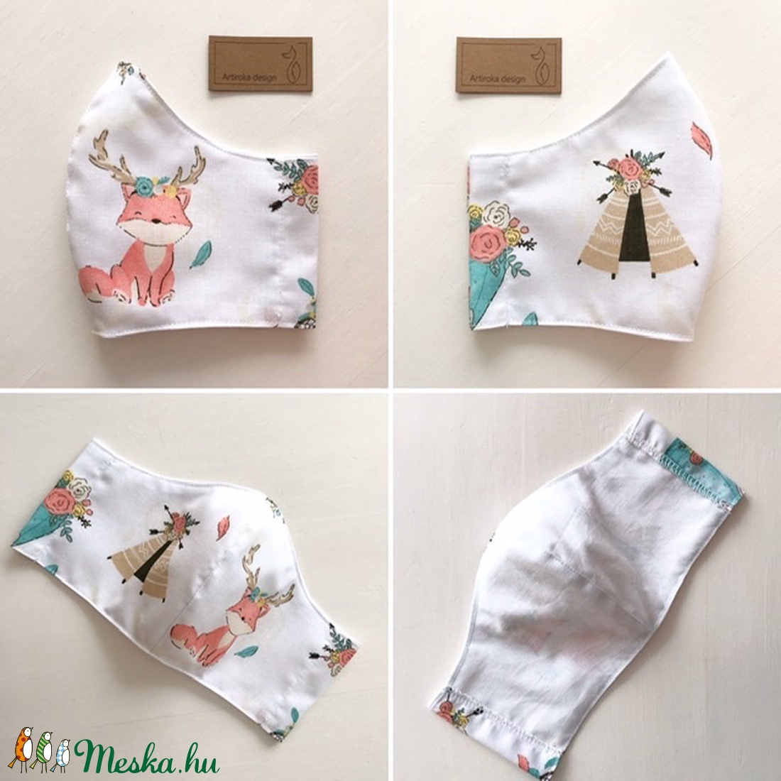 AKCIÓ - Róka mintás arcmaszk, szájmaszk, 8-12 éves gyerek maszk  - Artiroka design -  - Meska.hu