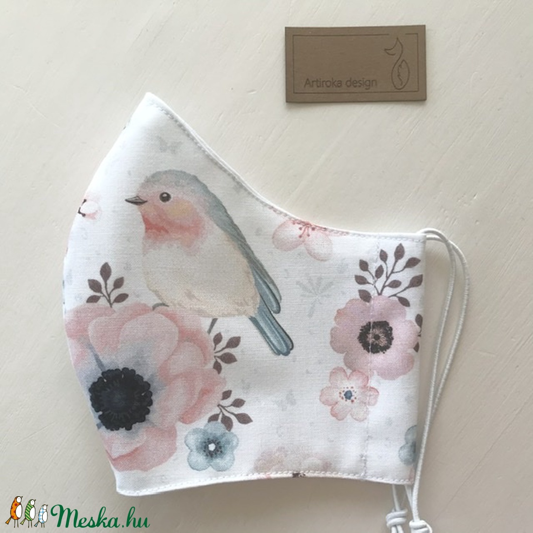 Pasztell madárkás prémium pamut textil arcmaszk, szájmaszk, maszk, gyerekmaszk - Artiroka design - női - női - Meska.hu