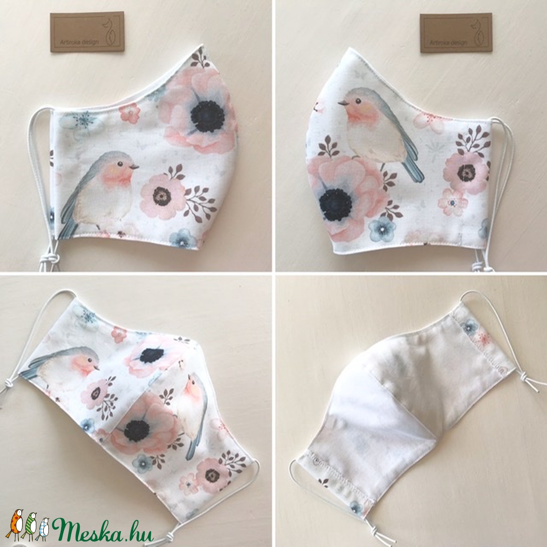 Pasztell madárkás prémium pamut textil arcmaszk, szájmaszk, maszk, gyerekmaszk - Artiroka design - női - női - Meska.hu