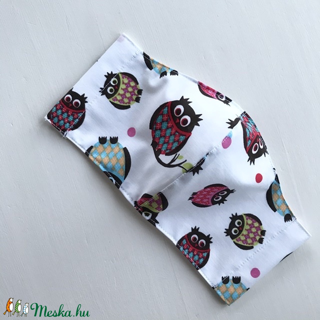 Színes, bagolymintás arcmaszk,prémium szájmaszk, maszk-   Artiroka design -  - Meska.hu