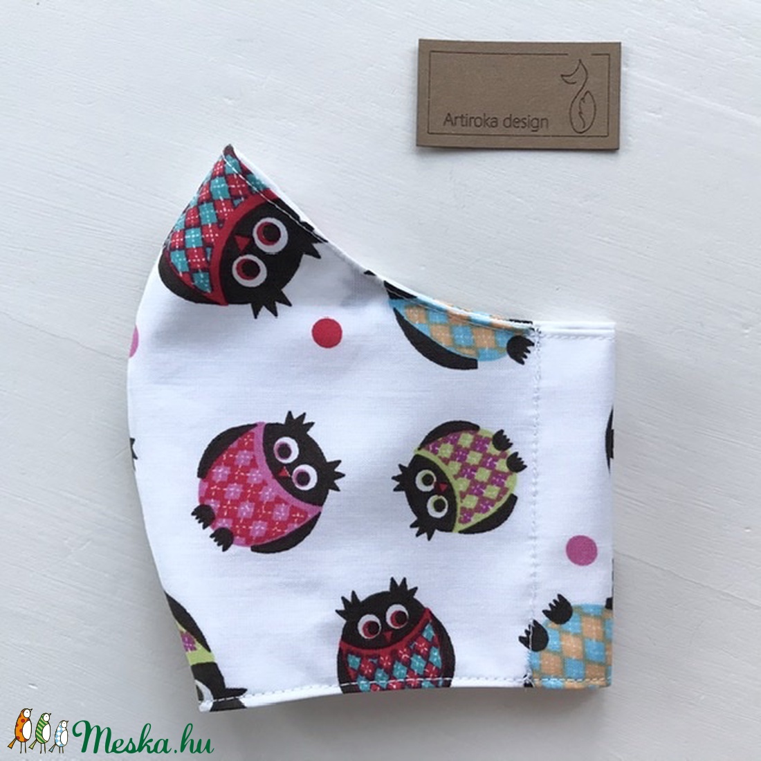 Színes, bagolymintás arcmaszk,prémium szájmaszk, maszk-   Artiroka design -  - Meska.hu