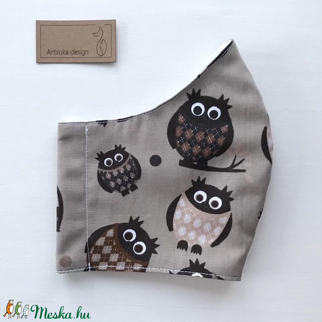 Barna, bagolymintás arcmaszk, szájmaszk, maszk-   Artiroka design -  - Meska.hu