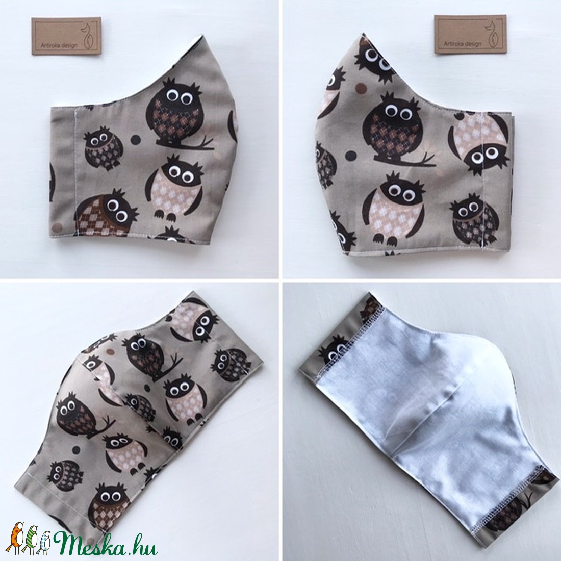 Barna, bagolymintás arcmaszk, szájmaszk, maszk-   Artiroka design -  - Meska.hu