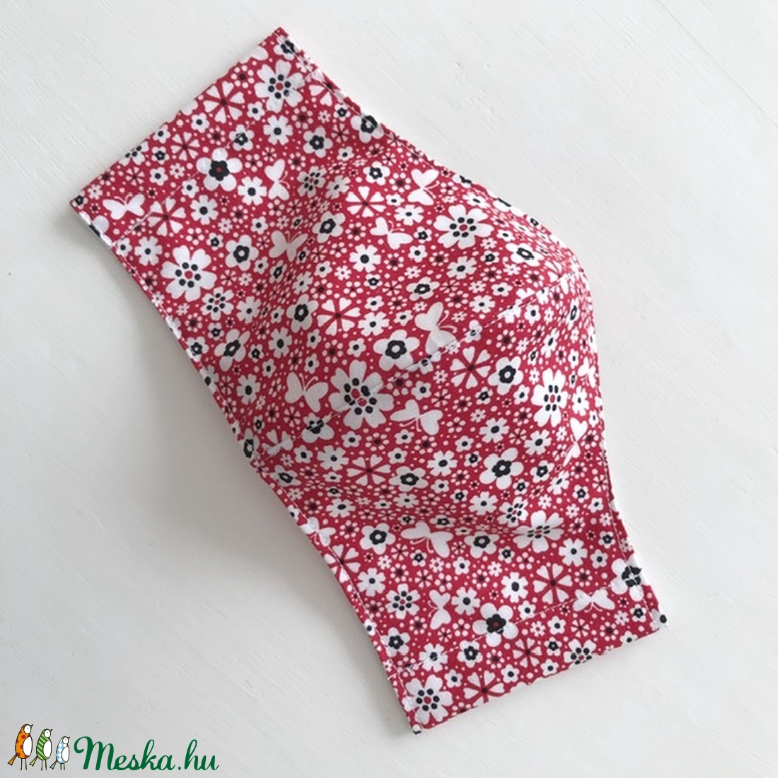 Piros virágos rét, pillangókkal - mintás szájmaszk, maszk, arcmaszk - Artiroka design -  - Meska.hu