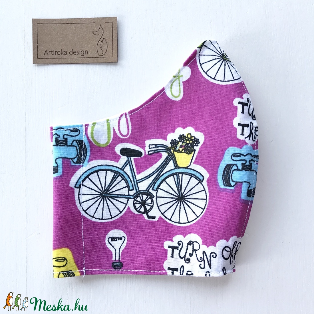 Bicikli mintás pink színű arcmaszk, szájmaszk, maszk - M méretben - Artiroka design leírása - gyerek - gyerek - Meska.hu