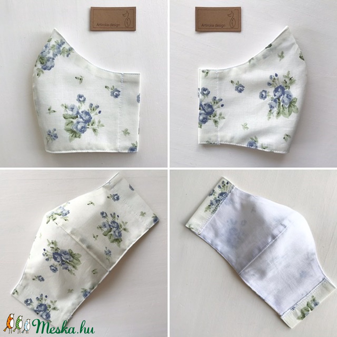 Pasztell, kék virágos arcmaszk, szájmaszk, maszk, gyerekmaszk -  Artiroka design -  - Meska.hu