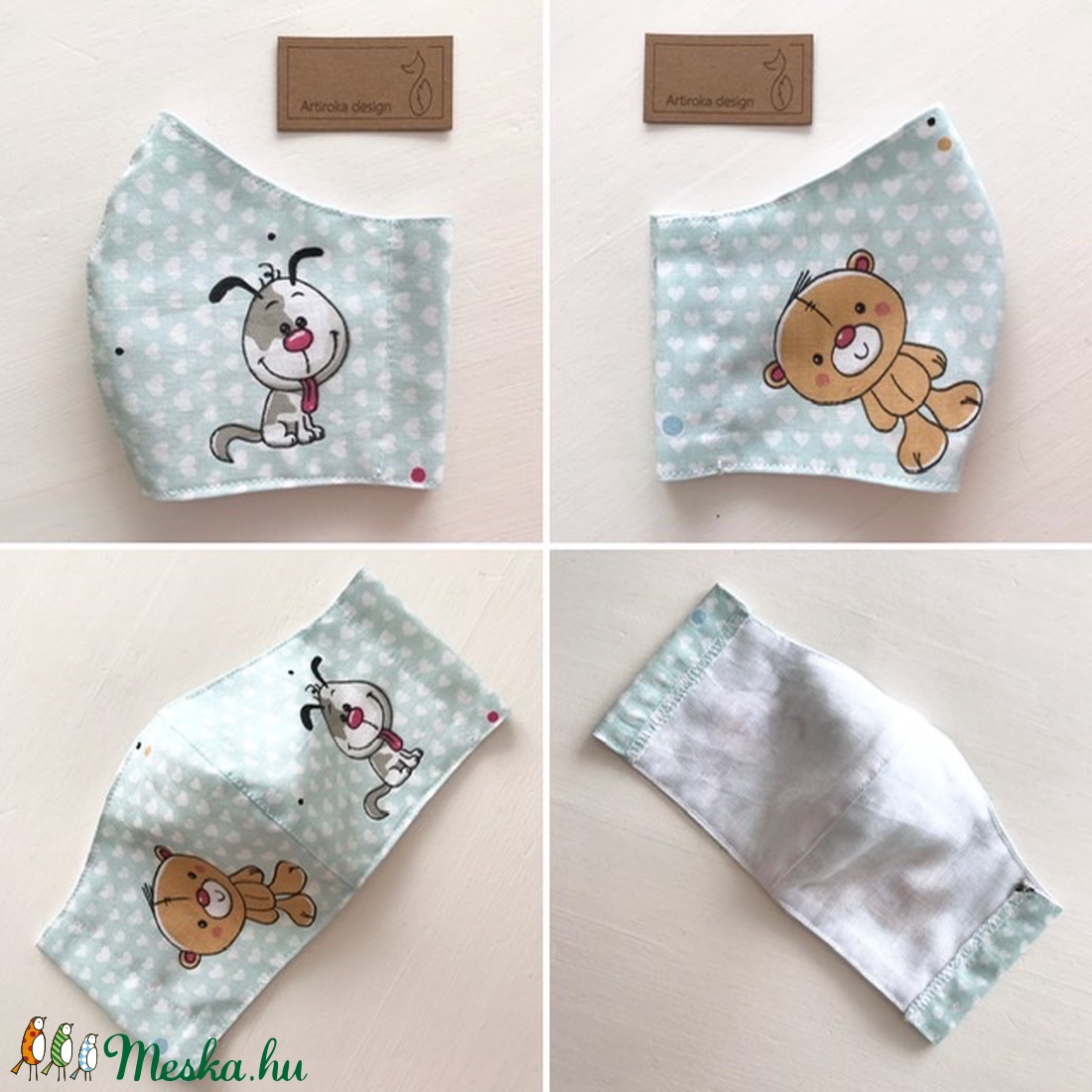 Kutya és maci mintás arcmaszk, szájmaszk, maszk, gyerek maszk -  Artiroka design -  - Meska.hu