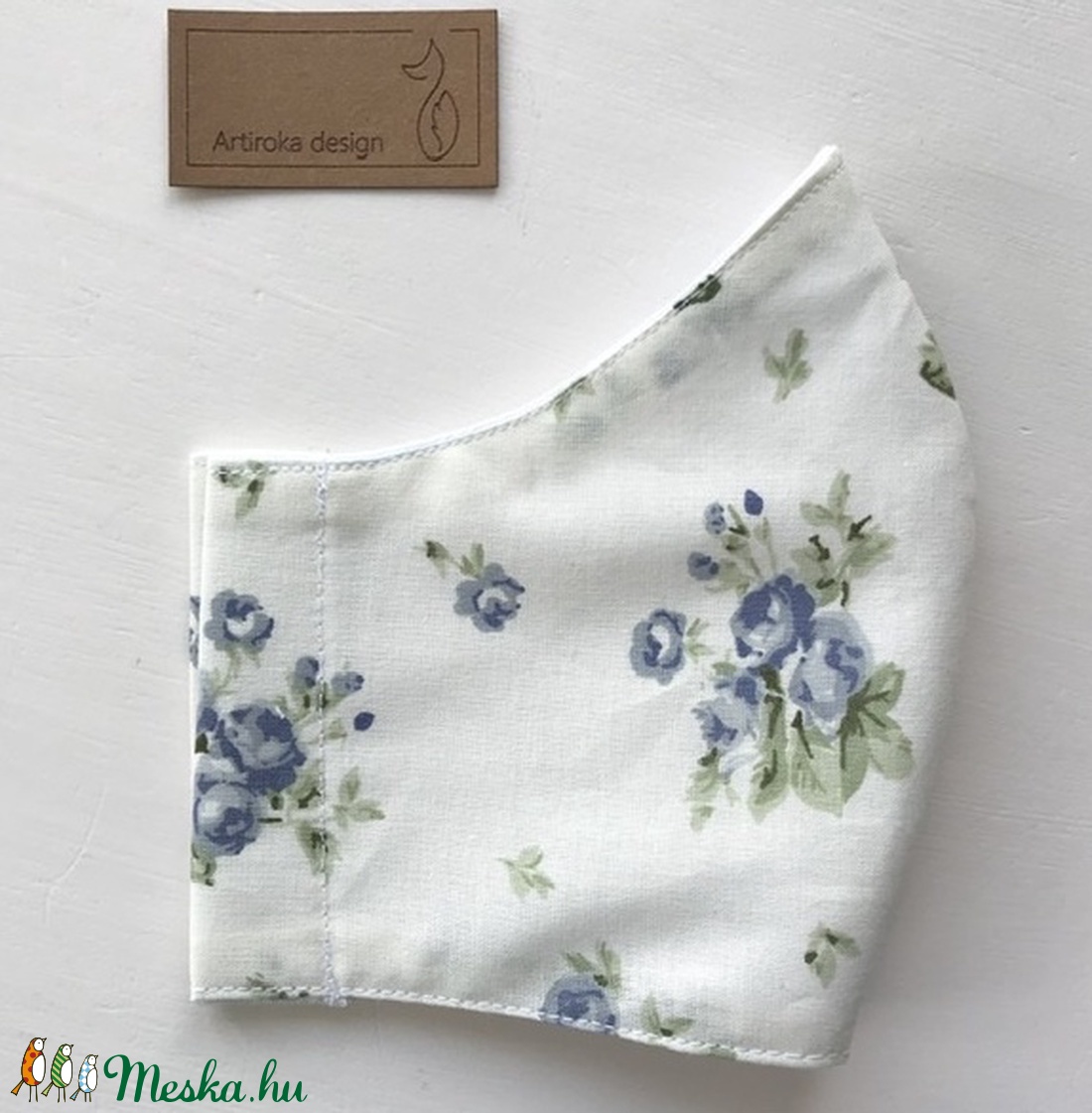Pasztell, kék virágos arcmaszk, szájmaszk, maszk, gyerekmaszk -  Artiroka design -  - Meska.hu