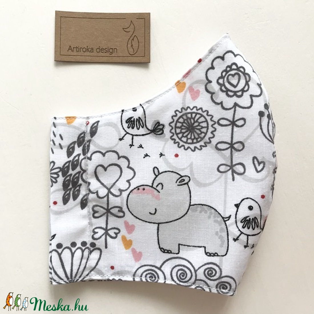 Nyári rét mintás fehér színű,  pamut arcmaszk, szájmaszk, maszk, gyerekmaszk - Artiroka design -  - Meska.hu