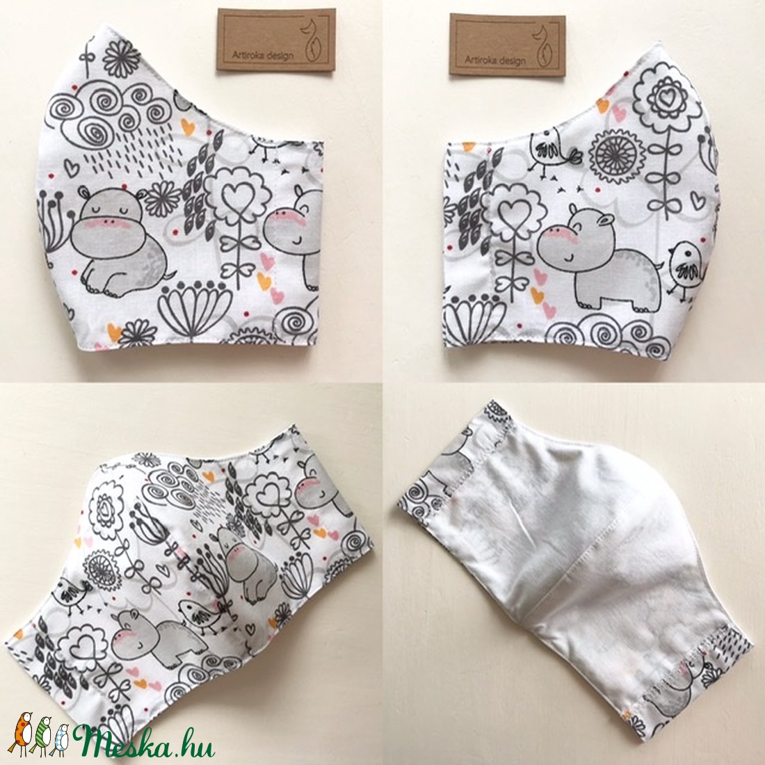 Nyári rét mintás fehér színű,  pamut arcmaszk, szájmaszk, maszk, gyerekmaszk - Artiroka design -  - Meska.hu