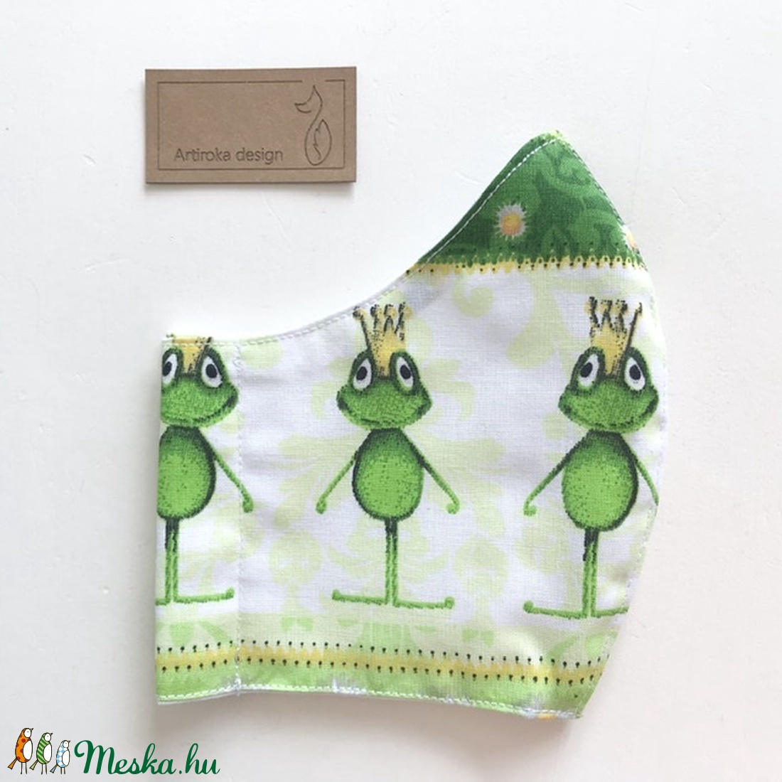 Béka király mintás arcmaszk, szájmaszk, maszk, gyerekmaszk pamut textilből - M méretben - Artiroka design - gyerek - gyerek - Meska.hu