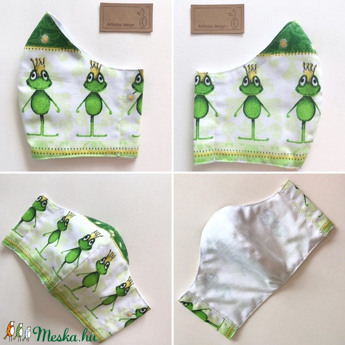 Béka király mintás arcmaszk, szájmaszk, maszk, gyerekmaszk pamut textilből - M méretben - Artiroka design - gyerek - gyerek - Meska.hu