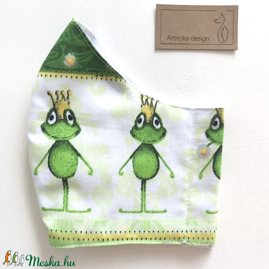 Béka király mintás arcmaszk, szájmaszk, maszk, gyerekmaszk pamut textilből - M méretben - Artiroka design - gyerek - gyerek - Meska.hu