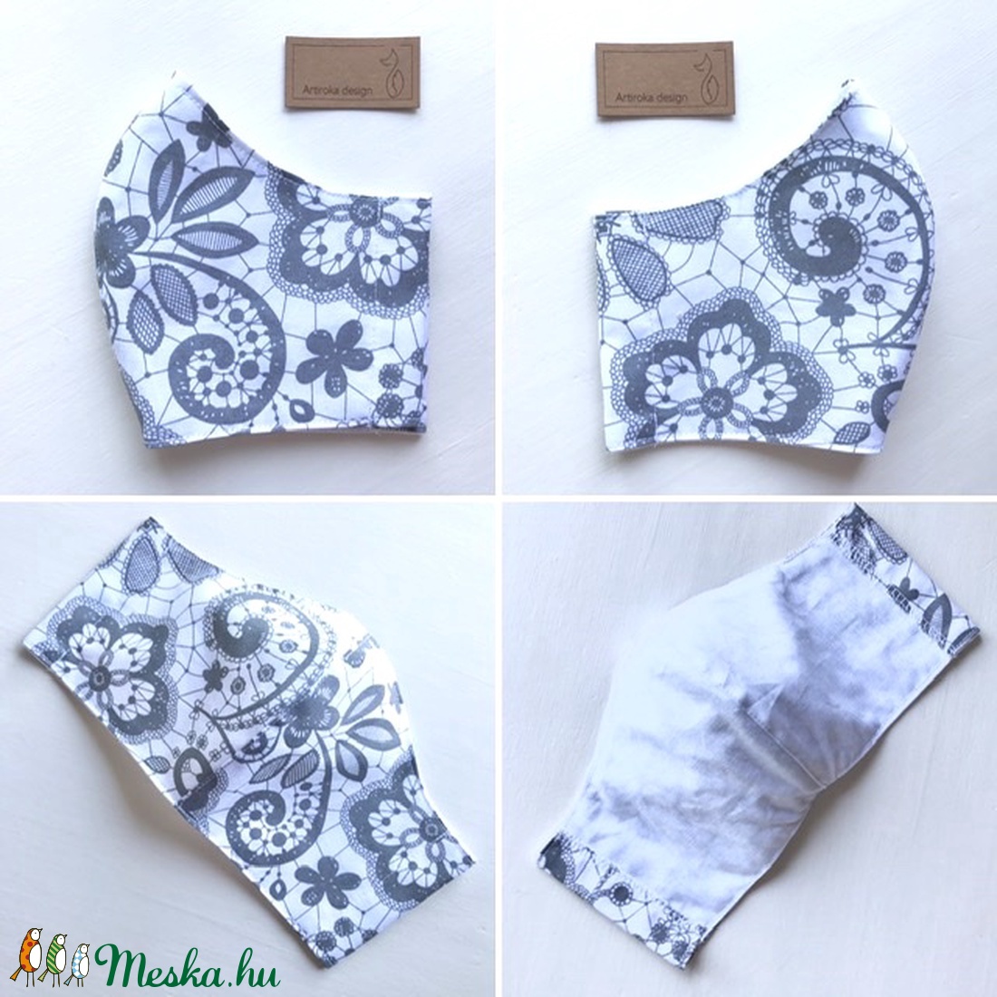 Hófehér csipke mintás arcmaszk, szájmaszk, maszk - Artiroka design -  - Meska.hu