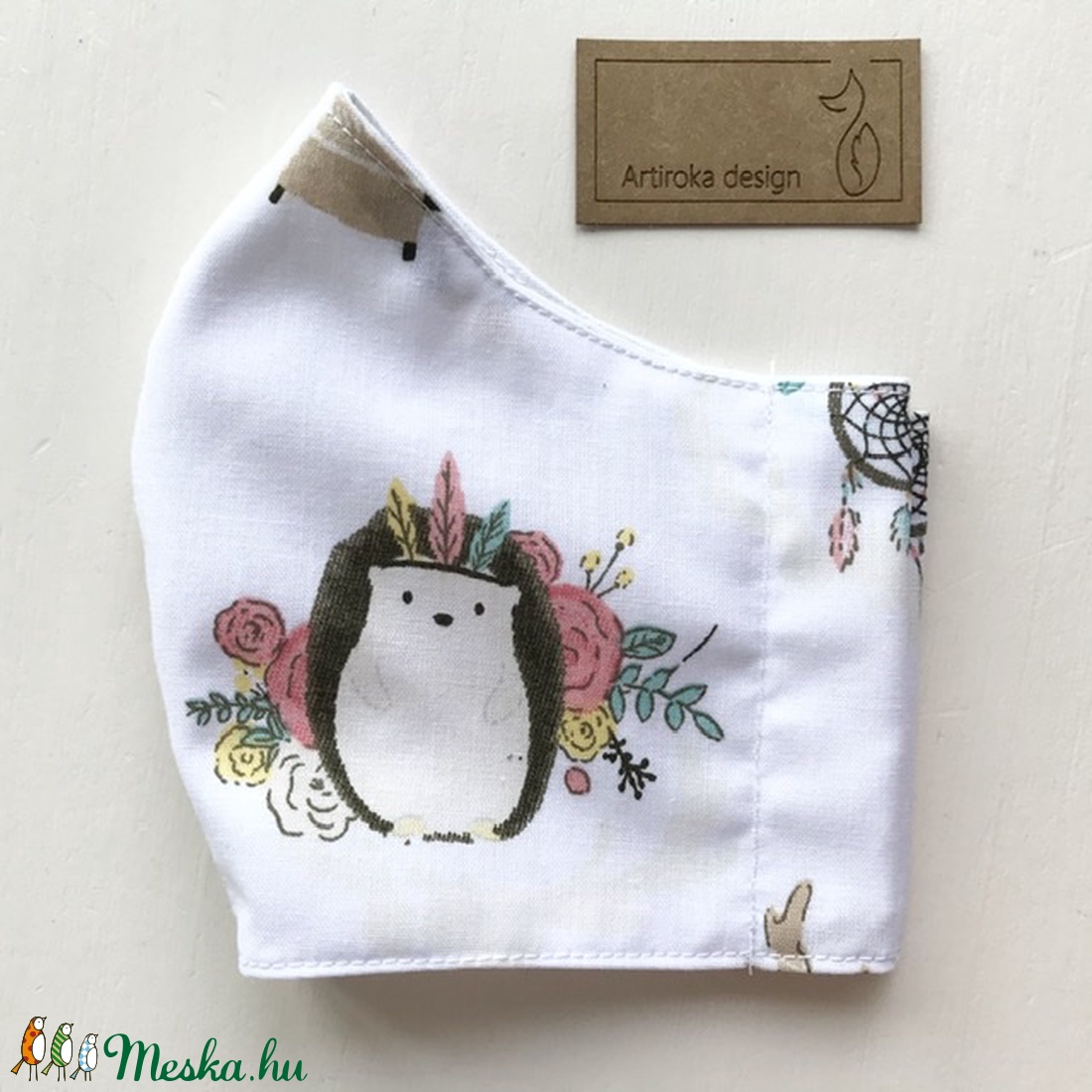 Róka és süni mintás gyerek arcmaszk, szájmaszk, maszk, arcmaszk, szájmaszk, gyerekmaszk - Artiroka design -  - Meska.hu