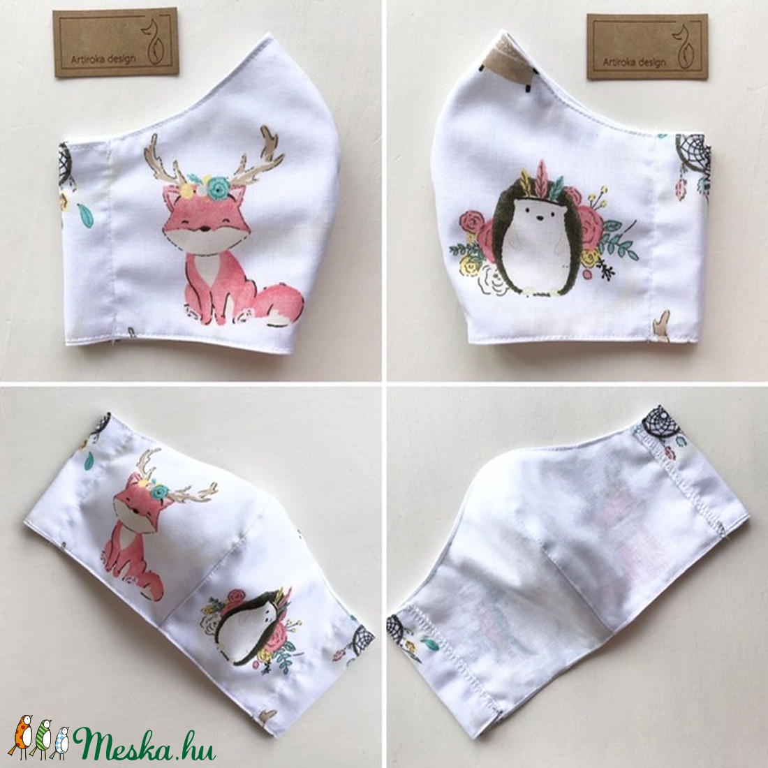 Róka és süni mintás gyerek arcmaszk, szájmaszk, maszk, arcmaszk, szájmaszk, gyerekmaszk - Artiroka design -  - Meska.hu