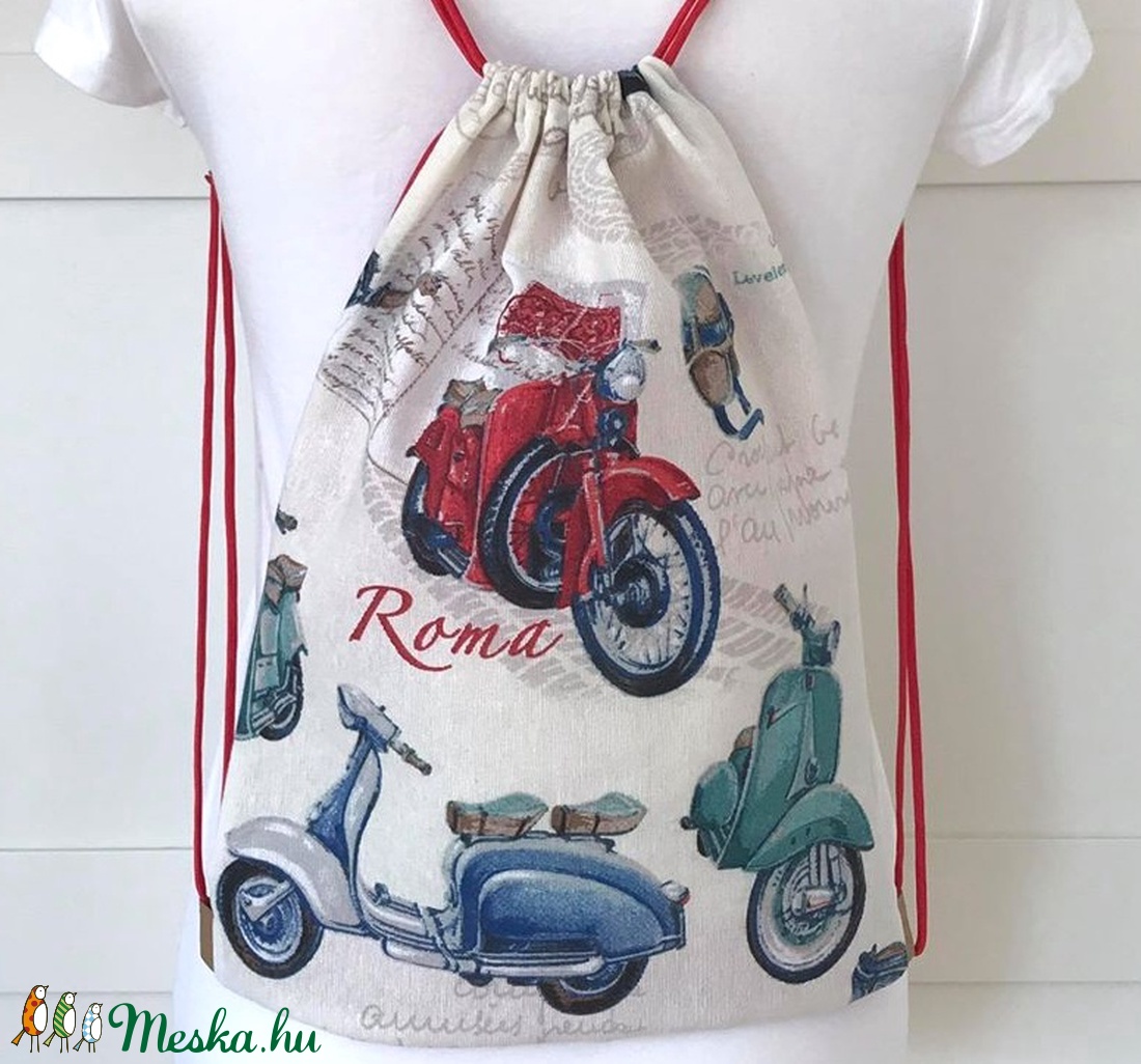 Vespa robogó és motor mintás, vízlepergetős fesztivál hátizsák - Gymbag, tornazsák - Artiroka design - - Meska.hu Vespa robogó és motor mintás, vízlepergetős fesztivál hátizsák - Gymbag, tornazsák - Artiroka design - - Meska.hu