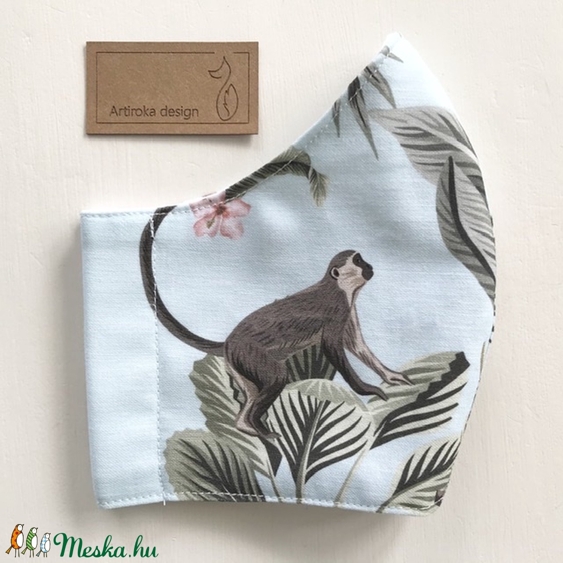 Prémium pamut textil, maki majom mintás arcmaszk, szájmaszk, maszk - Artiroka design - gyerek - gyerek - Meska.hu