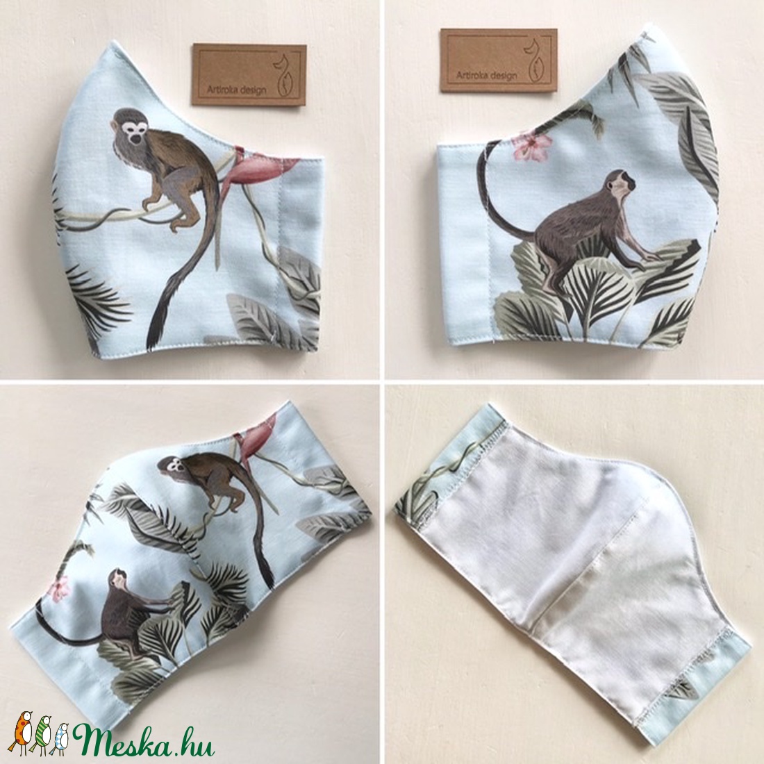 Prémium pamut textil, maki majom mintás arcmaszk, szájmaszk, maszk - Artiroka design - gyerek - gyerek - Meska.hu
