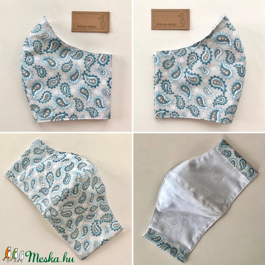 Bézs kék mintás arcmaszk, szájmaszk, maszk, gyerekmaszk - Artiroka design - női - női - Meska.hu