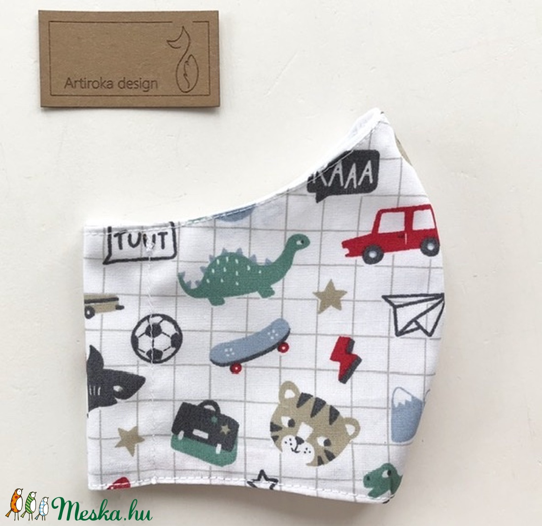 Dino, autó és foci labda mintás prémium gyerek arcmaszk, szájmaszk - Artiroka design - gyerek - gyerek - Meska.hu
