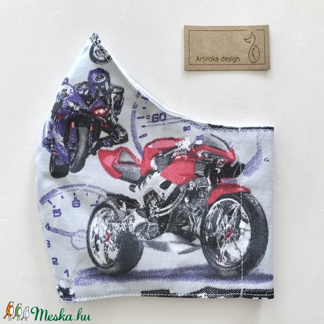 Szürke alapon piros motor mintás maszk, arcmaszk, szájmaszk  - Artiroka design - férfi & uniszex - férfi & uniszex - Meska.hu