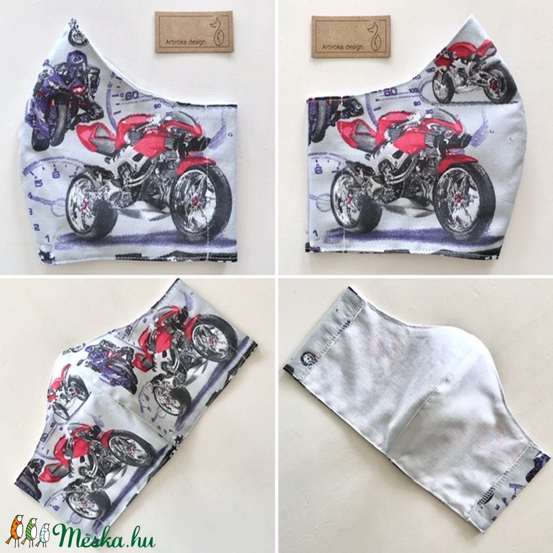 Szürke alapon piros motor mintás maszk, arcmaszk, szájmaszk  - Artiroka design - férfi & uniszex - férfi & uniszex - Meska.hu