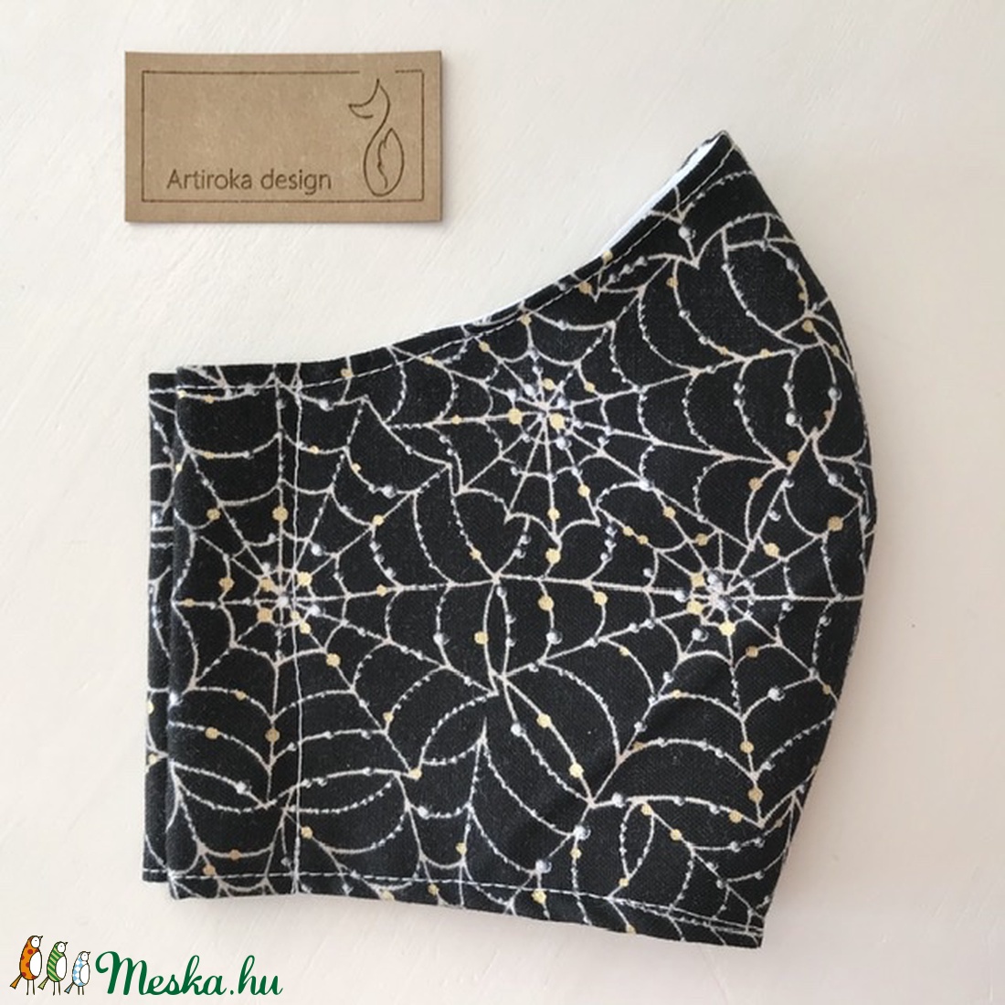 Éjszakai pókháló, aranyló esőcseppekkel - prémium minőségű arcmaszk, szájmaszk, maszk  - HALLOWEEN -  Artiroka design - férfi & uniszex - férfi & uniszex - Meska.hu