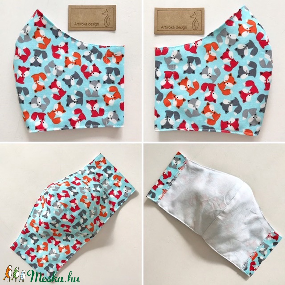 Róka - Móka mintás PRÉMIUM maszk, arcmaszk, szájmaszk, gyerekmaszk - Artiroka design - női - női - Meska.hu