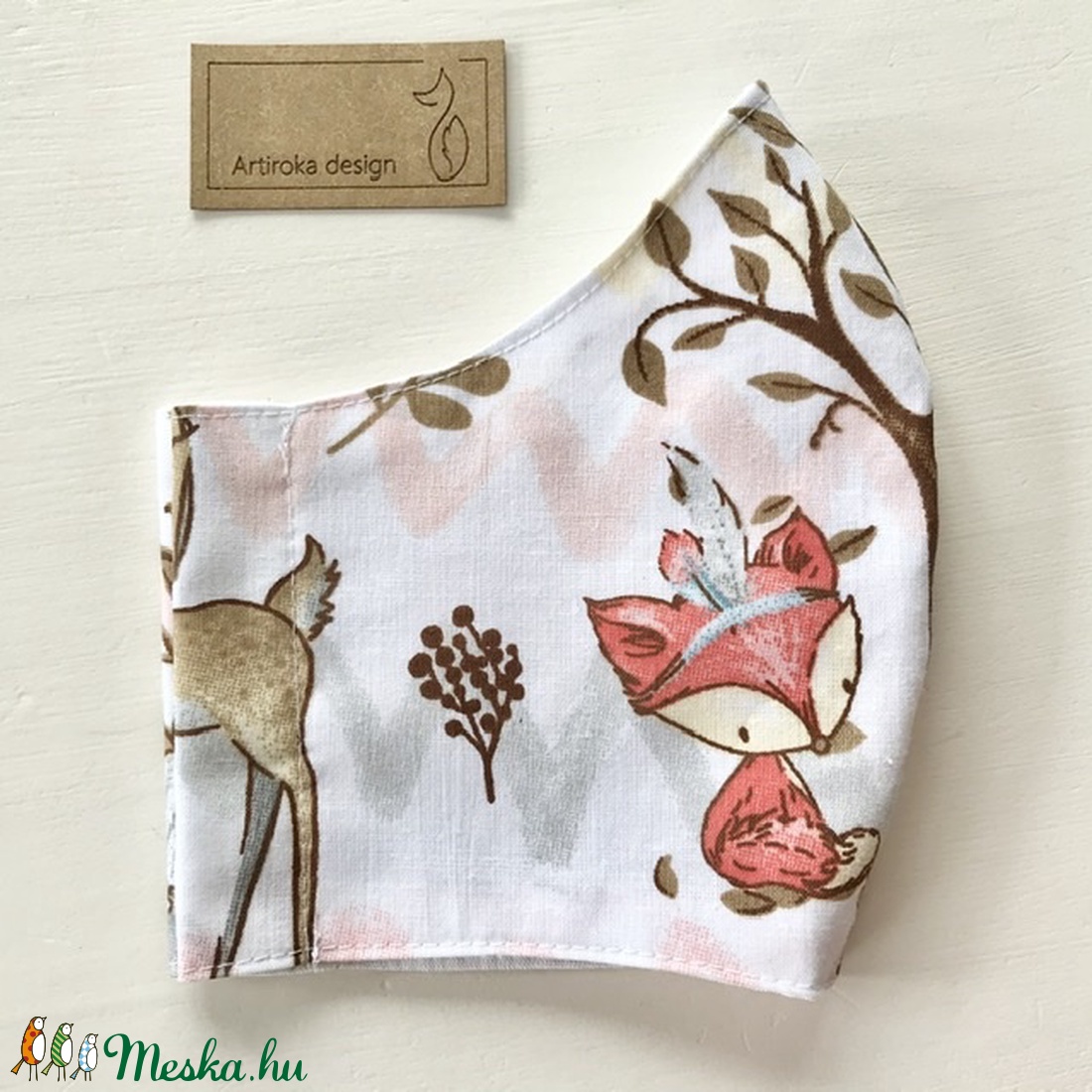 Róka és őzike mintás arcmaszk, szájmaszk, maszk, - M MÉRETBEN - Artiroka design - gyerek - gyerek - Meska.hu