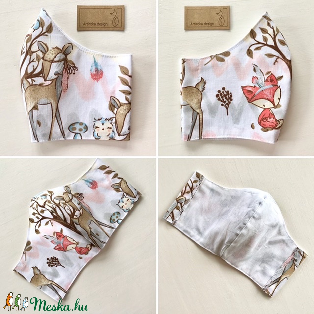 Róka és őzike mintás arcmaszk, szájmaszk, maszk, - M MÉRETBEN - Artiroka design - gyerek - gyerek - Meska.hu