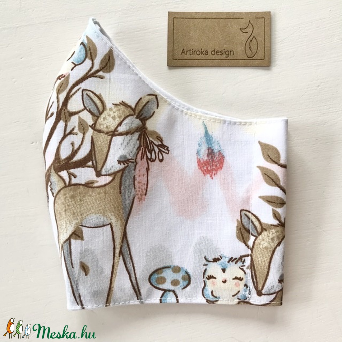 Róka és őzike mintás arcmaszk, szájmaszk, maszk, - M MÉRETBEN - Artiroka design - gyerek - gyerek - Meska.hu