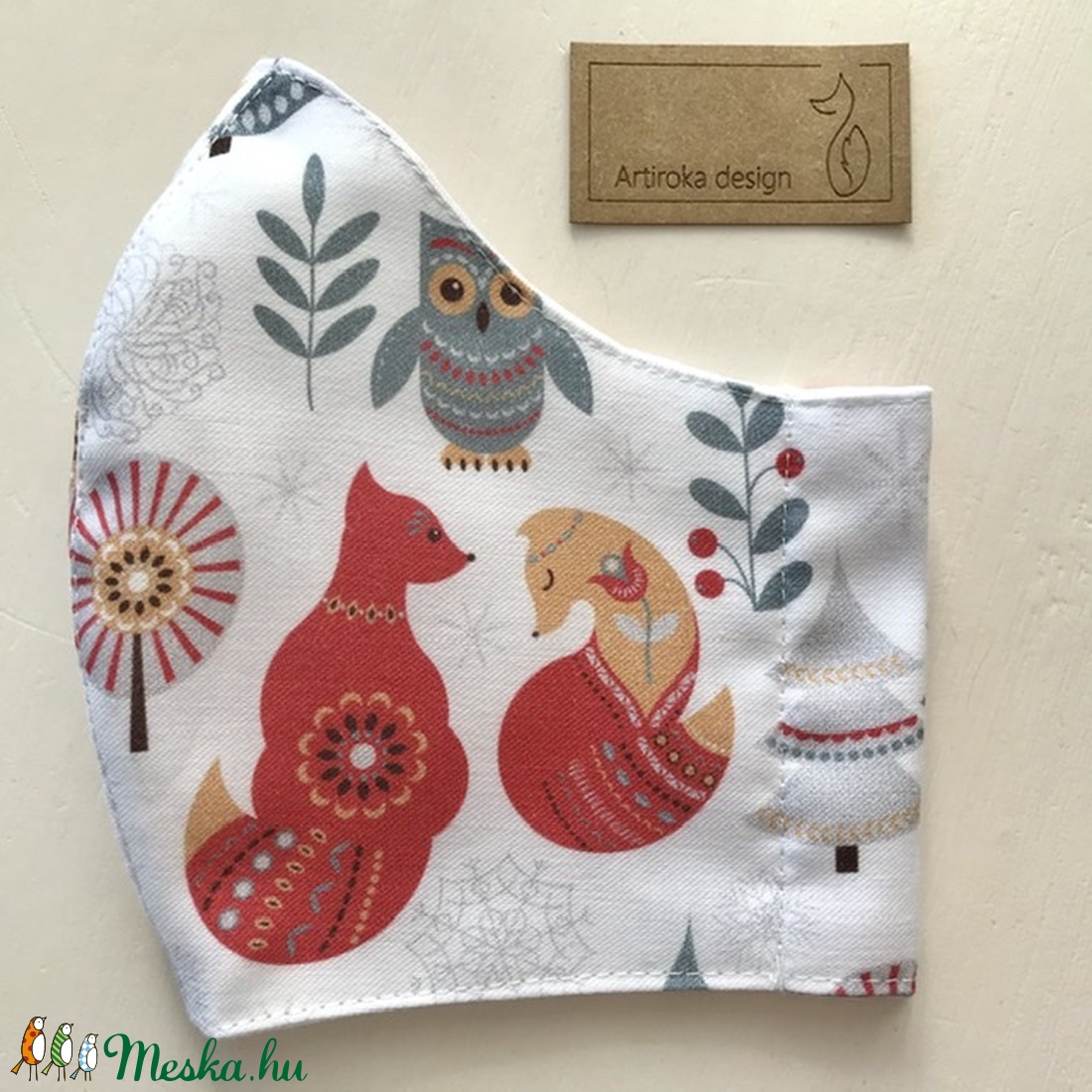 Róka mintás maszk, prémium pamut textilből - Mesedoboz  - Artiroka design  - gyerek - gyerek - Meska.hu