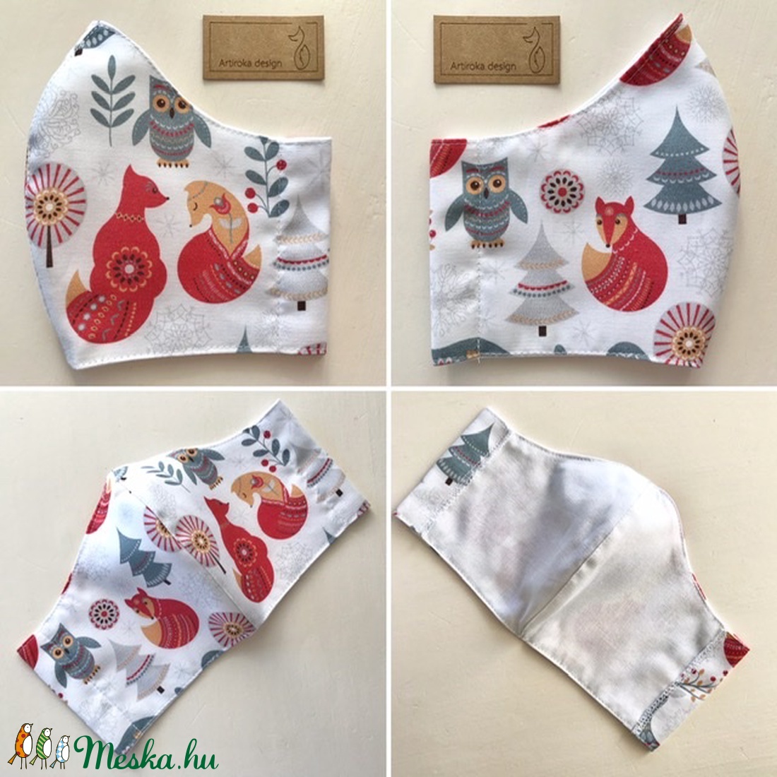 Róka mintás maszk, prémium pamut textilből - Mesedoboz  - Artiroka design  - gyerek - gyerek - Meska.hu