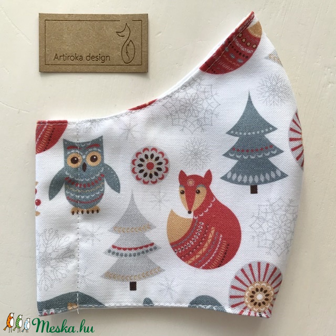 Róka mintás maszk, prémium pamut textilből - Mesedoboz  - Artiroka design  - gyerek - gyerek - Meska.hu