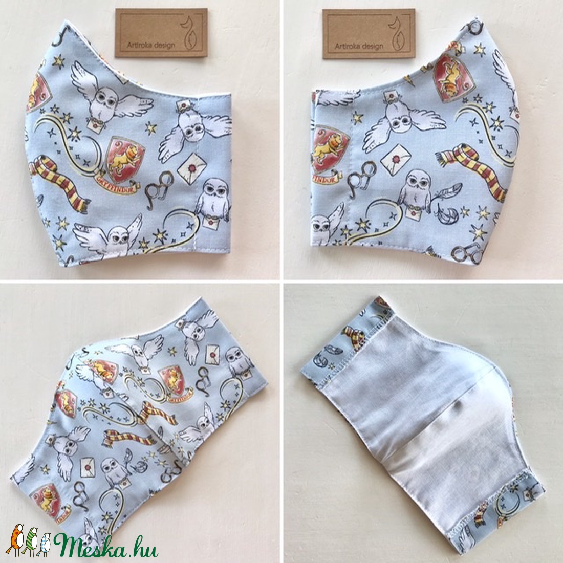 Harry Potter és Hedvig bagoly mintás pasztell szürke arcmaszk, szájmaszk, maszk - Artiroka design - gyerek - gyerek - Meska.hu