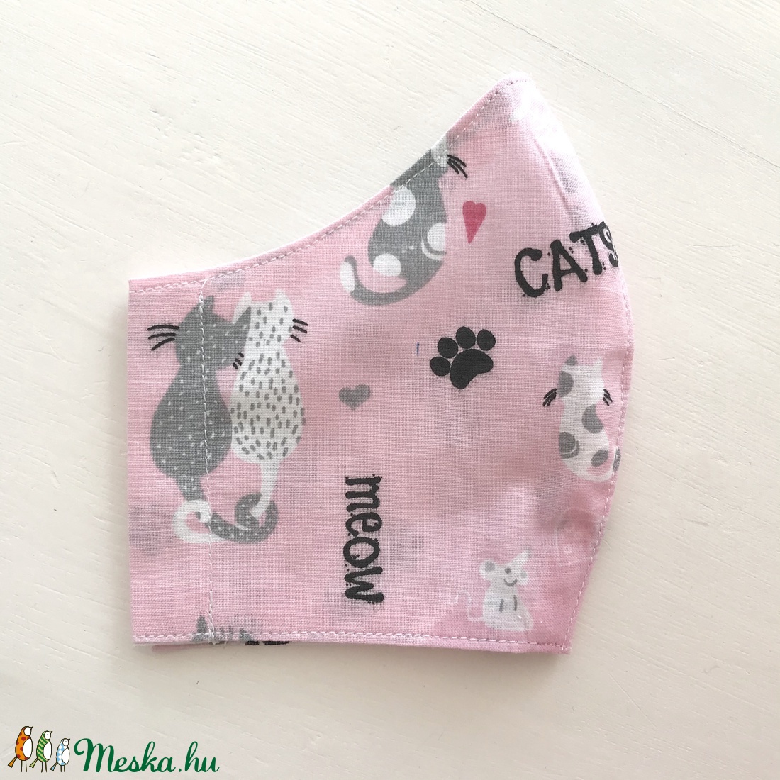 Cica mintás rózsaszín arcmaszk, szájmaszk, maszk - Artiroka design - női - női - Meska.hu