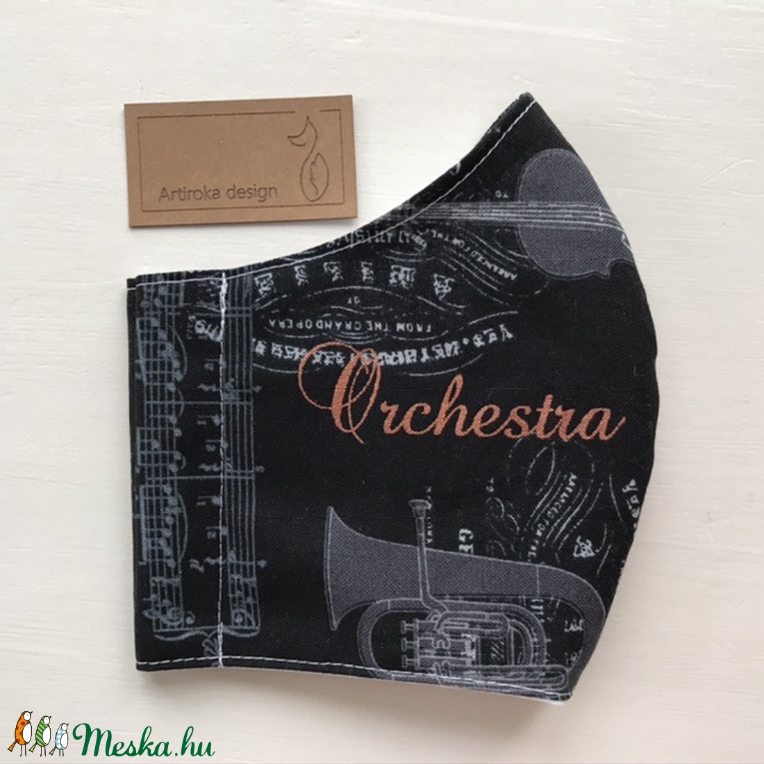 Zenekar és  kotta mintás, prémium arcmaszk, szájmaszk, maszk - koncert - zene - S méret - Artiroka design - gyerek - gyerek - Meska.hu