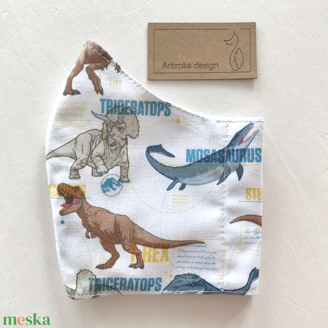 Dino mintás prémium arcmaszk, szájmaszk, maszk - dinoszaurusz - Artiroka design - gyerek - gyerek - Meska.hu