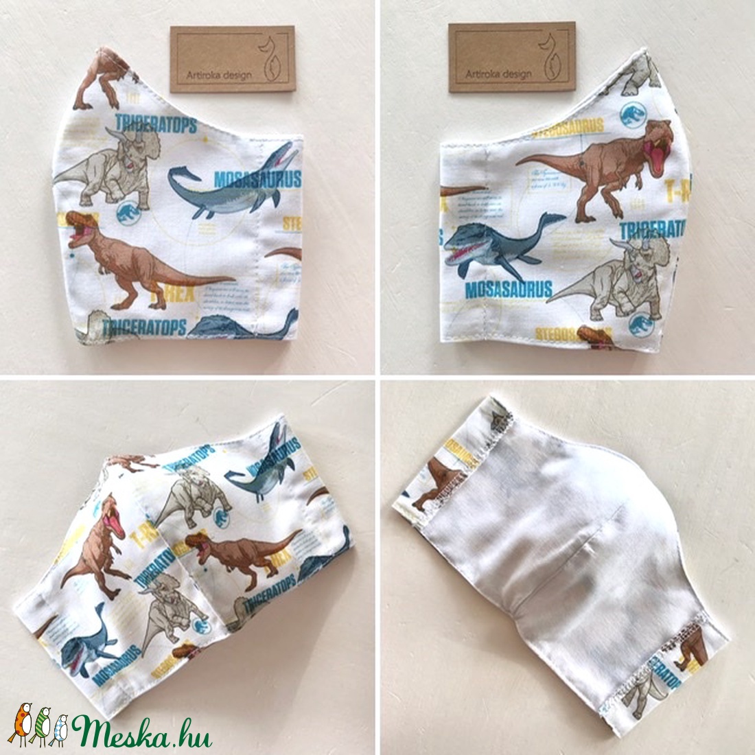 Dino mintás prémium arcmaszk, szájmaszk, maszk - dinoszaurusz - Artiroka design - gyerek - gyerek - Meska.hu