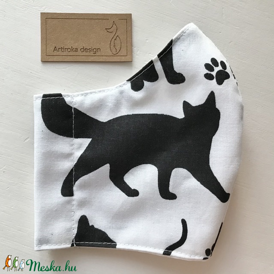 Fekete cica mintás arcmaszk, szájmaszk, maszk - macska -  AKCIÓ -    Artiroka design - női - női - Meska.hu