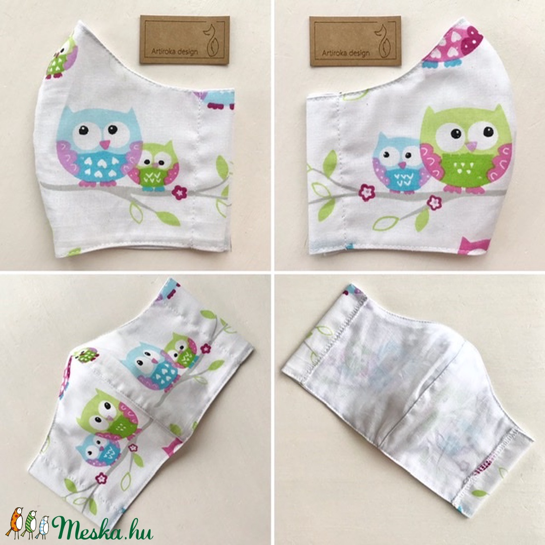 Bagoly néni és tanítványa -  mintás  arcmaszk, szájmaszk, maszk, gyerekmaszk - -S méret-Artiroka design - gyerek - gyerek - Meska.hu
