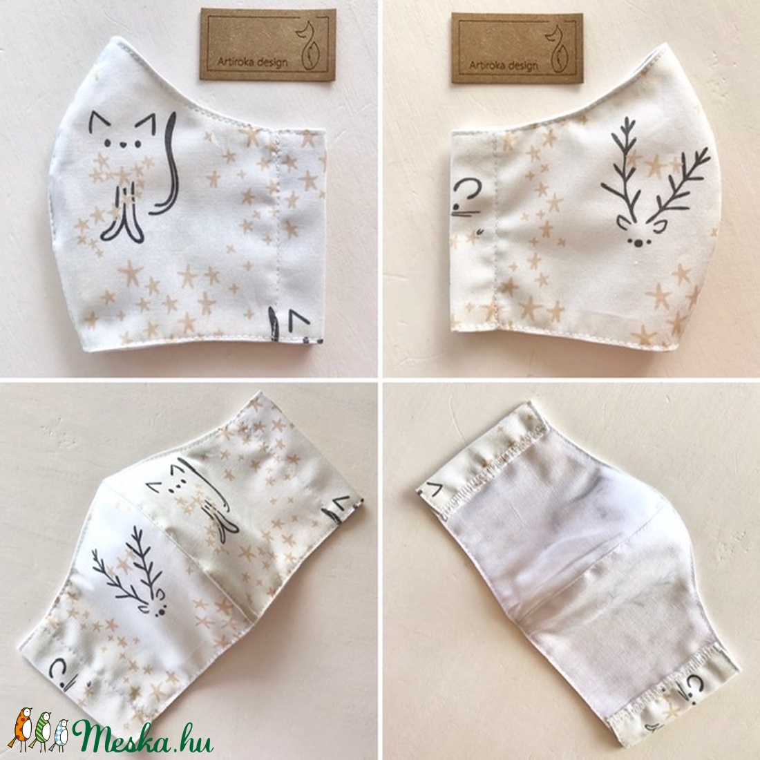 Cica és őzike mintás PRÉMIUM pamut arcmaszk, szájmaszk, maszk, gyerekmaszk - XS méret  - Artiroka design - gyerek - gyerek - Meska.hu