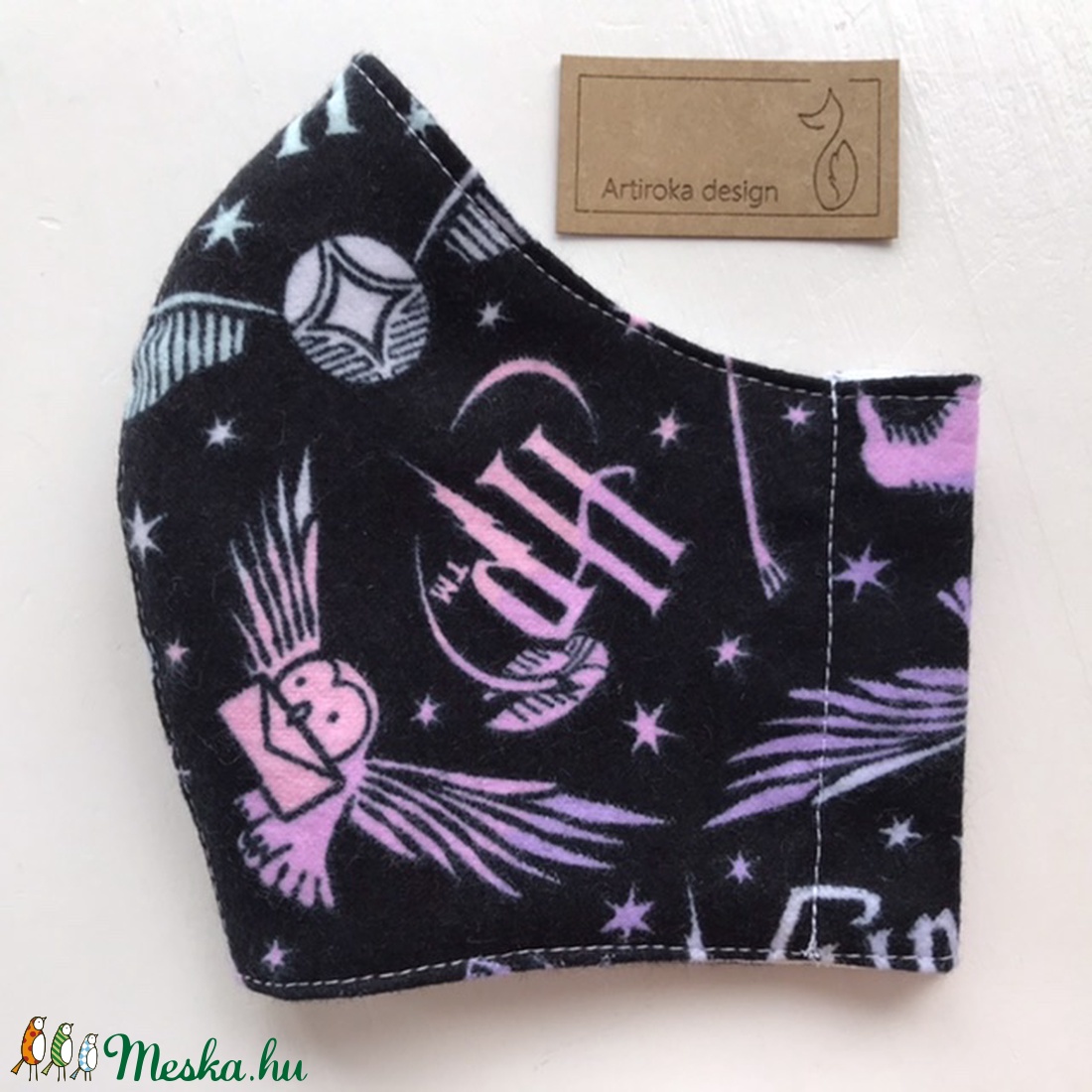 Harry Potter és Hedvig bagoly mintás fekete flanell arcmaszk, szájmaszk hideg időre - Artiroka design - gyerek - gyerek - Meska.hu