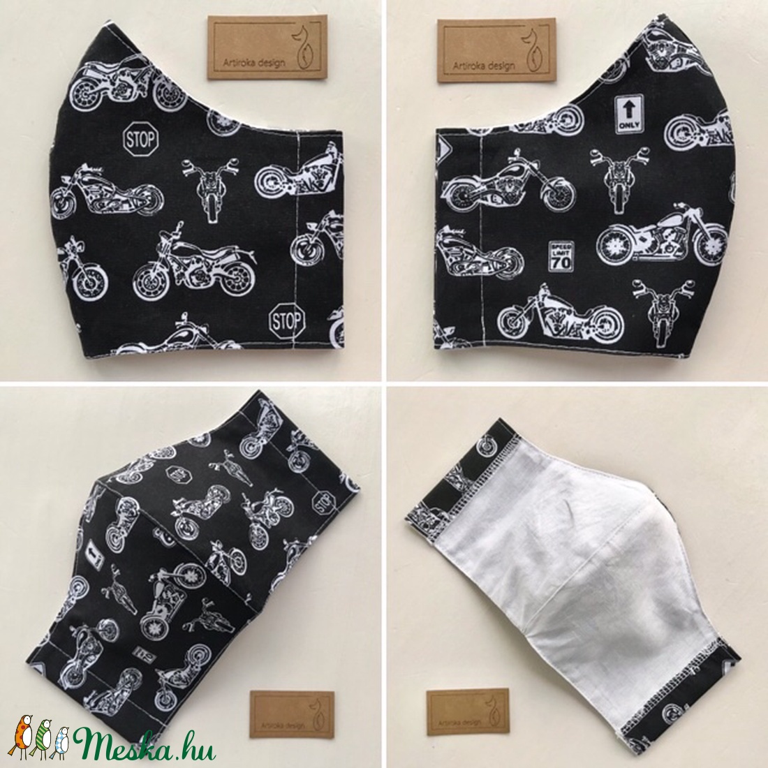 Fekete motor mintás szájmaszk, maszk, arcmaszk - Harley Davidson - Artiroka design - férfi & uniszex - férfi & uniszex - Meska.hu