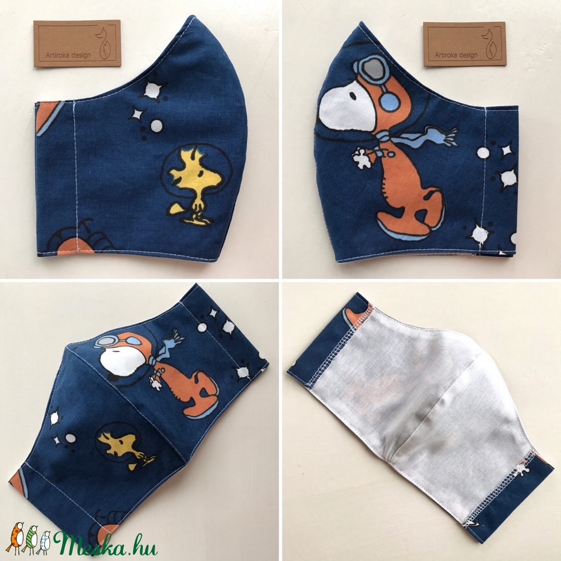 SNOOPY mintás sötétkék arcmaszk, szájmaszk, maszk - M méret KÉSZLETEN - Artiroka design - női - női - Meska.hu