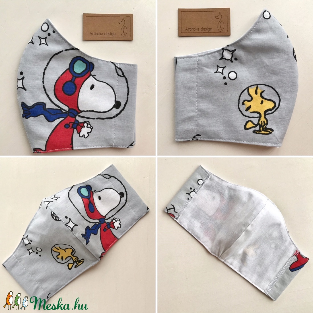 SNOOPY mintás szürke arcmaszk, szájmaszk, maszk  - Artiroka design - gyerek - gyerek - Meska.hu