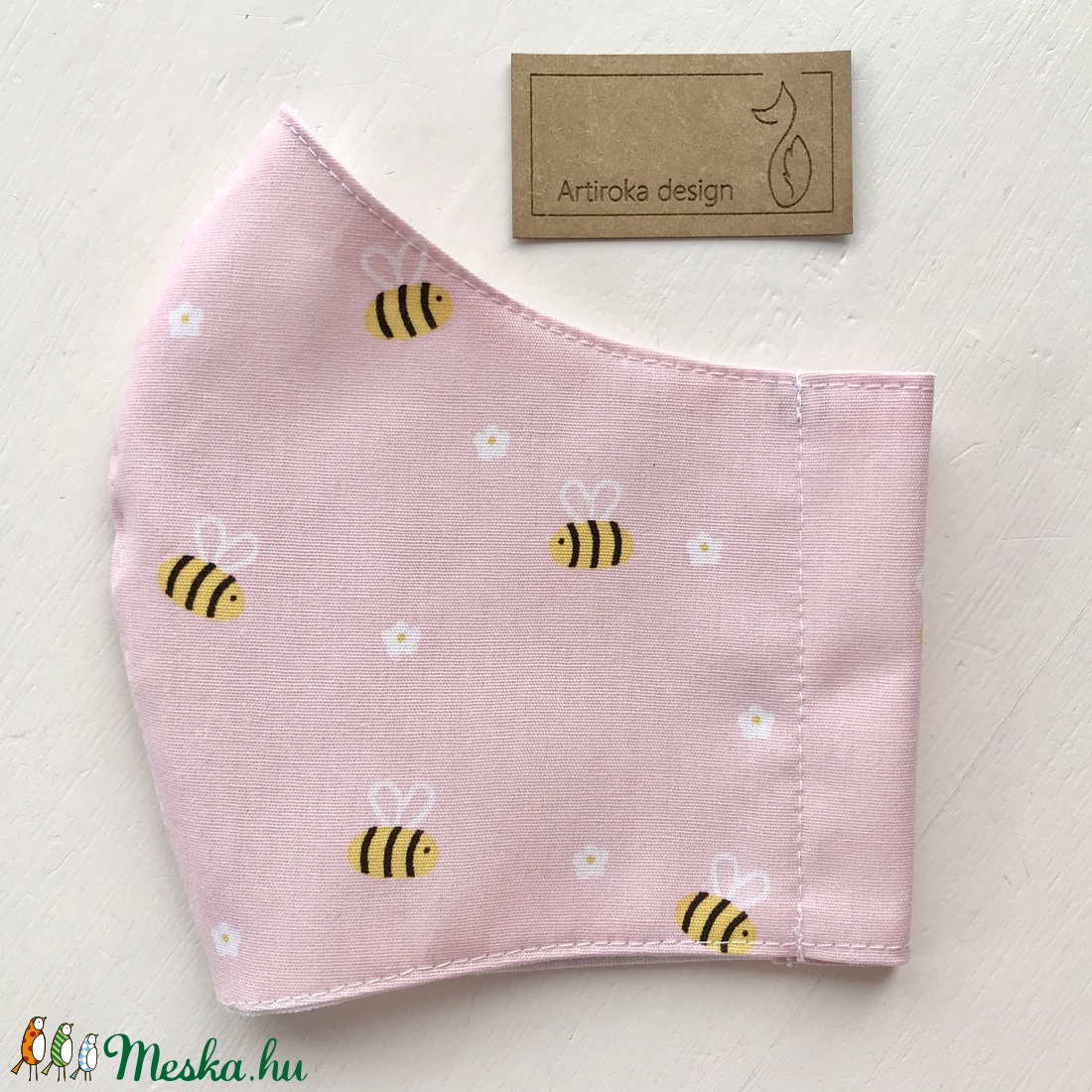Méhecske és virág mintás pasztell rózsaszín, prémium maszk, arcmaszk - Artiroka design - maszk, arcmaszk - férfi & uniszex - Meska.hu