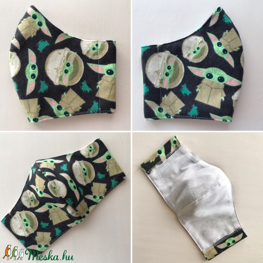Baby Yoda mintás prémium flanel arcmaszk, szájmaszk, maszk, gyerekmaszk - szürke - Star Wars  - Artiroka design - gyerek - gyerek - Meska.hu